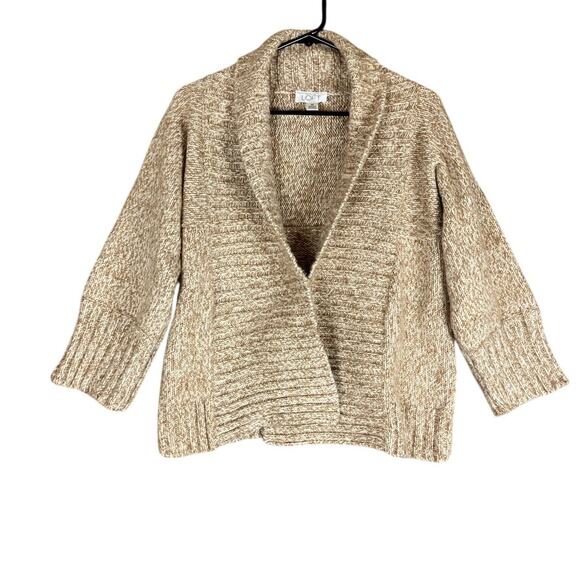 Ann Taylor LOFT Womens Sweater Oatmeal Cardigan Open Front Merino Wool Blend XS - Picture 1 of 11